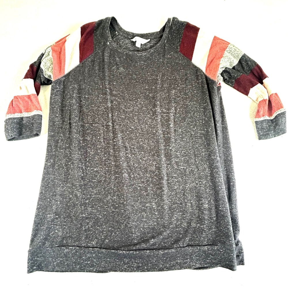 Market & Spruce Womens 2X Gray Marled Striped Raglan‎ Sleeve Knit Top WPK10278